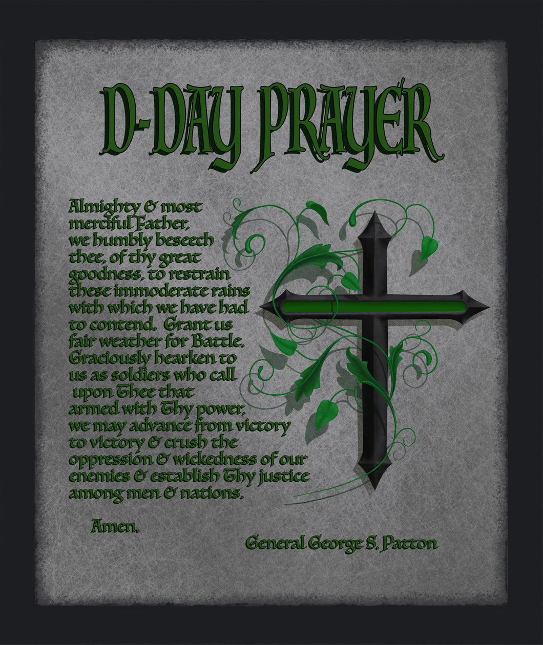 Blanket, Sherpa, Military D-Day Prayer with Thin Green Line Cross