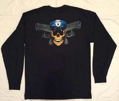 T-SHIRTS, LONG SLEEVE, (Cotton) WITH POLICE JOLLY ROGER DESIGN